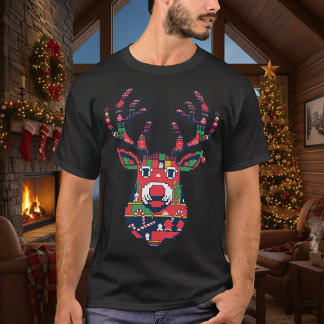 Pixel Reindeer Ugly Sweater Christmas T-shirt Tシャツ