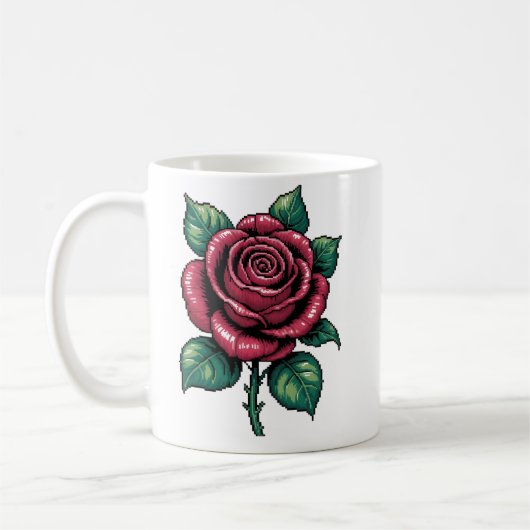 Pixel Rose – Retro Floral Art コーヒーマグカップ (左)