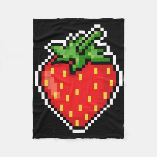 Pixel Strawberry 80s Video Game Halloween  フリースブランケット (正面)