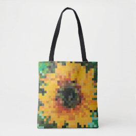 Pixel sunflower with vibrant yellow and green トートバッグ