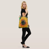 Pixel sunflower with vibrant yellow and green トートバッグ (モデル)