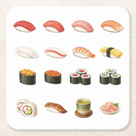 Pixel Sushi Coaster – Japanese Food Design スクエアペーパーコースター