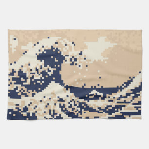 Pixel Tsunami 8ビットピクセルアート キッチンタオル