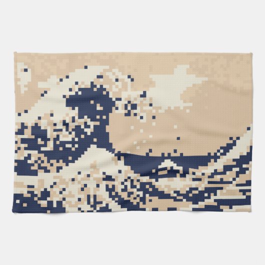 Pixel Tsunami 8ビットピクセルアート キッチンタオル (横)