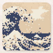 Pixel Tsunami 8ビットピクセルアート スクエアペーパーコースター (正面)