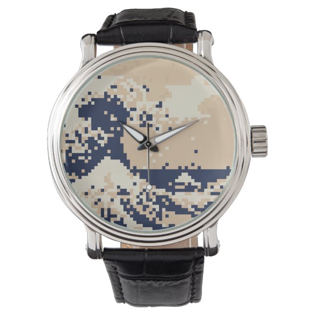 Pixel Tsunami 8ビットピクセルアート 腕時計 (正面)
