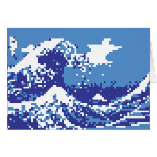 Pixel Tsunami Blue 8ビットピクセルアートグリーティングカード