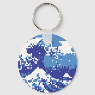 Pixel Tunami Blue 8ビットピクセルアート キーホルダー
