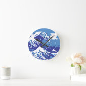 Pixel Tunami Blue 8ビットピクセルアート ラウンド壁時計 (ホーム)