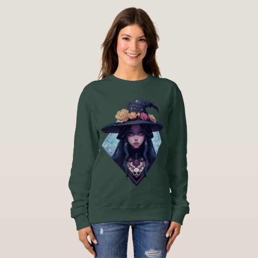 Pixel Witch with Floral hat スウェットシャツ (正面フル)