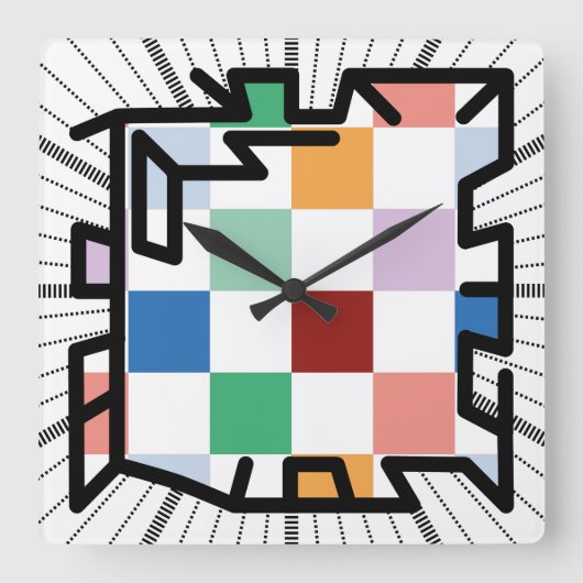 PIXELATで連結された数字(Masanser) スクエア壁時計 (正面)