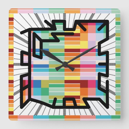 PIXELATで連結された数字(Masanser) スクエア壁時計 (正面)