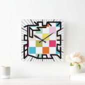 PIXELATで連結された数字(Masanser) スクエア壁時計 (ホーム)