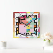 PIXELATで連結された数字(Masanser) スクエア壁時計 (ホーム)