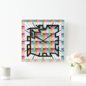 PIXELATで連結された数字(Masanser) スクエア壁時計 (ホーム)