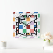 PIXELATで連結された数字(Masanser) スクエア壁時計 (ホーム)