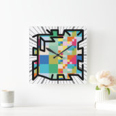 PIXELATで連結された数字(Masanser) スクエア壁時計 (ホーム)