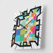 PIXELATで連結された数字(Masanser) スクエア壁時計 (傾斜)