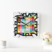 PIXELATで連結された数字(Masanser) スクエア壁時計 (ホーム)