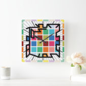 PIXELATで連結された数字(Masanser) スクエア壁時計 (ホーム)