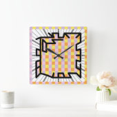 PIXELATで連結された数字(Masanser) スクエア壁時計 (ホーム)