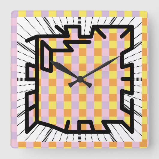 PIXELATで連結された数字(Masanser) スクエア壁時計 (正面)