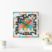 PIXELATで連結された数字(Masanser) スクエア壁時計 (ホーム)