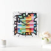 PIXELATで連結された数字(Masanser) スクエア壁時計 (ホーム)