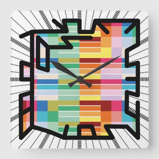 PIXELATで連結された数字(Masanser) スクエア壁時計 (正面)