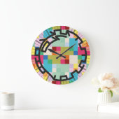 PIXELATで連結された数字(Masanser) ラージ壁時計 (ホーム)