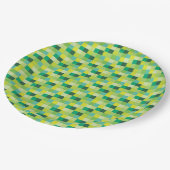 Pixelated緑および黄色のパターン ペーパープレート (アングル)