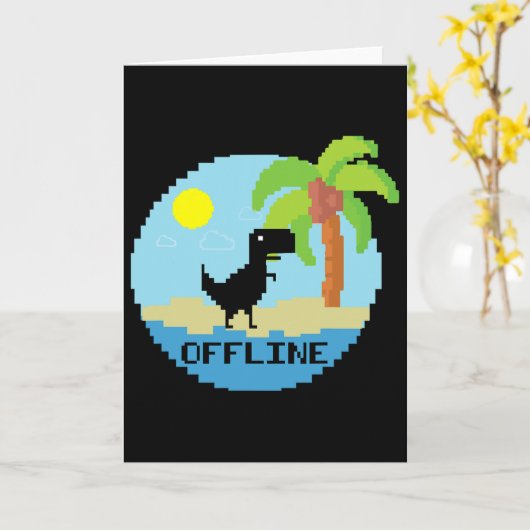 Pixelated Dinosaur Vacation Tech Enthusiasts Coder カード (黄色い花)