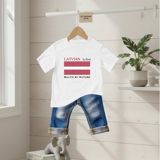Pixelated flag Latvia ベビーTシャツ