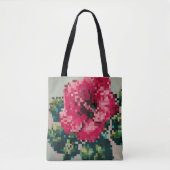 Pixelated hibiscus with Mint Background トートバッグ (正面)