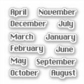 Pixelated Months Of The Year B/W Sticker Set シール (正面)