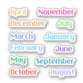Pixelated Months Of The Year Colorful Sticker Set シール (正面)