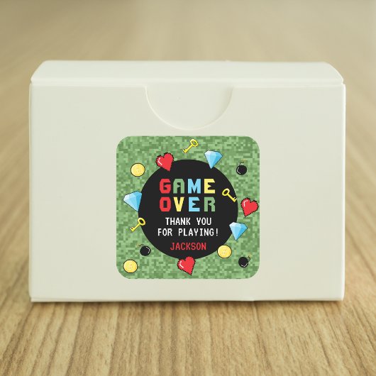 Pixelsアーケードゲームオーバー子供の誕生日 スクエアシール