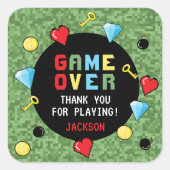 Pixelsアーケードゲームオーバー子供の誕生日 スクエアシール (正面)