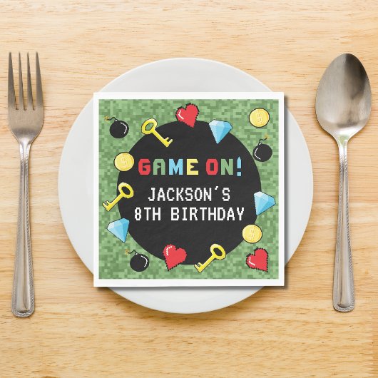 Pixelsアーケードゲームレベルアップ子供の誕生日 スタンダードランチョンナプキン