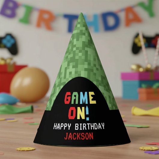 Pixelsアーケードゲームレベルアップ子供の誕生日 パーティーハット