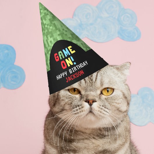 Pixelsアーケードゲームレベルアップ子供の誕生日 パーティーハット