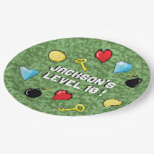 Pixelsアーケードゲームレベルアップ子供の誕生日 ペーパープレート (アングル)