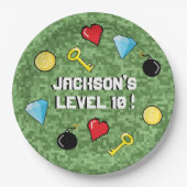 Pixelsアーケードゲームレベルアップ子供の誕生日 ペーパープレート (正面)