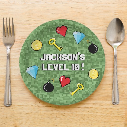 Pixelsアーケードゲームレベルアップ子供の誕生日 ペーパープレート