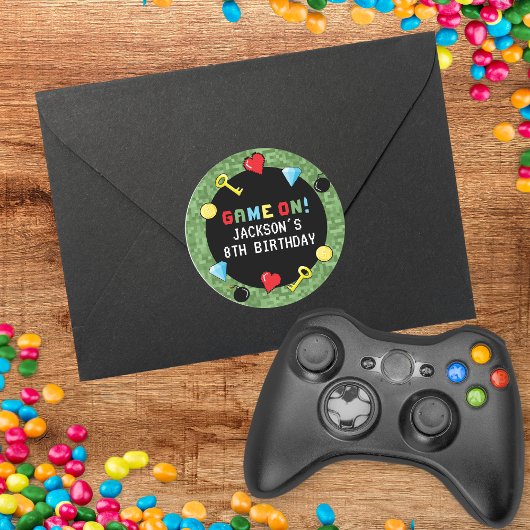 Pixelsアーケードゲームレベルアップ子供の誕生日 ラウンドシール