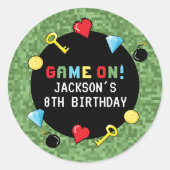 Pixelsアーケードゲームレベルアップ子供の誕生日 ラウンドシール (正面)