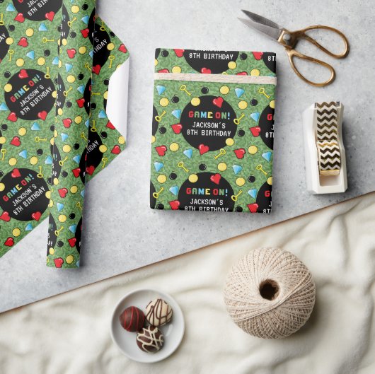 Pixelsアーケードゲームレベルアップ子供の誕生日 ラッピングペーパー (クラフト)