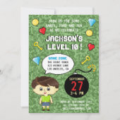 Pixelsアーケードゲームレベルアップ子供の誕生日 招待状 (正面)