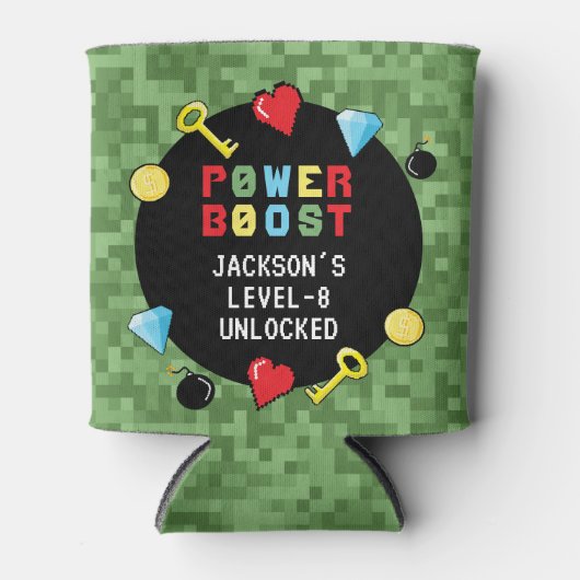 Pixelsアーケードゲームレベルアップ子供の誕生日 缶クーラー (正面)