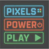 Pixels Power Play – Custom-Cut Vinyl Gamer Sticker シール (正面)